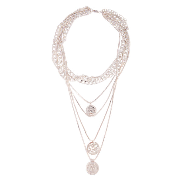 Silver Mix Coin Multi Layer Necklace