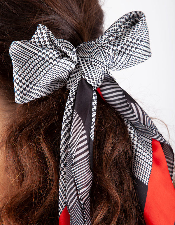 Black White Check Red Stripe Bandana Hair Scarf