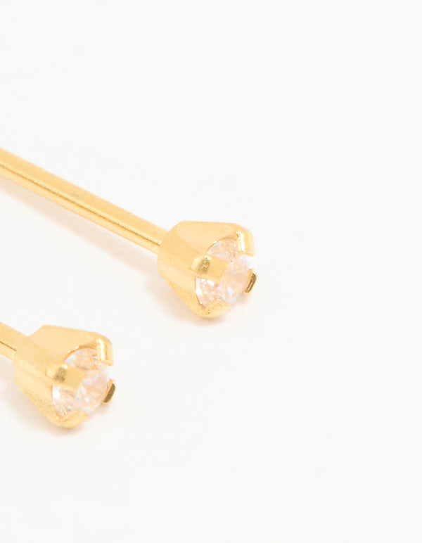 Gold 24K Cubic Zirconia Piercing Stud 2mm