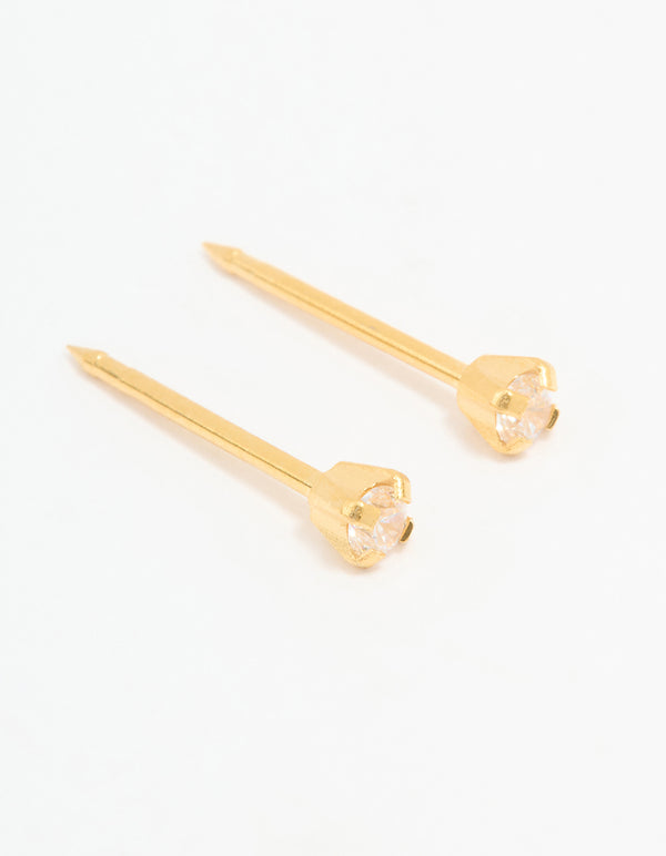 24KT Gold Plated Surgical Stainless Steel 2MM Cubic Zirconia Piercing Stud