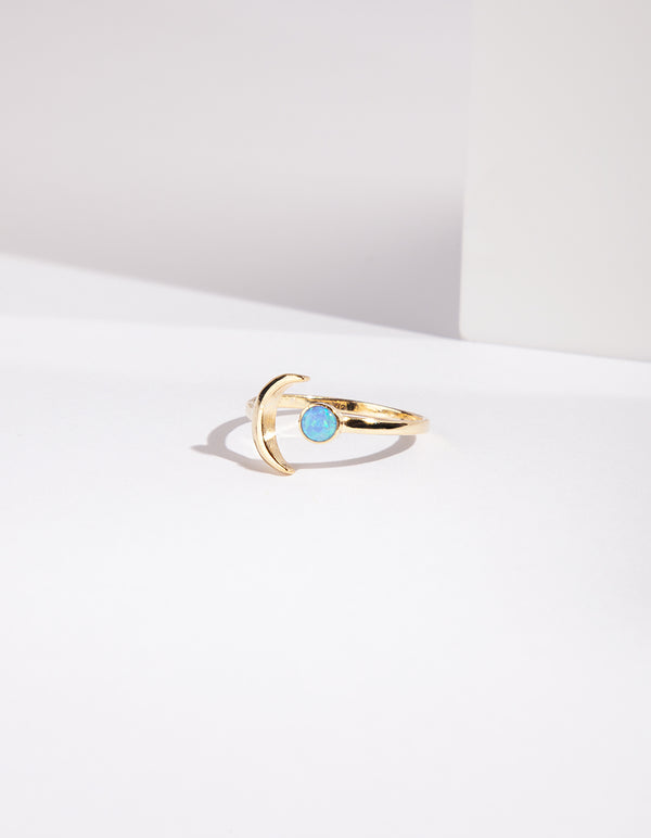 Gold Plated Sterling Silver Moon Synthetic Opal Ring