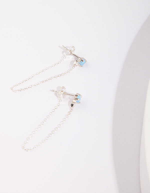 Sterling Silver Synthetic Opal Chain Earrings