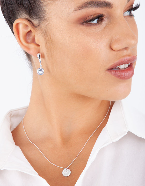 Sterling Silver Diamante Compass Necklace