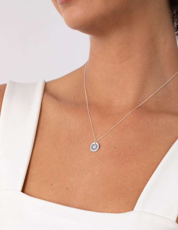 Sterling Silver Diamante Compass Necklace