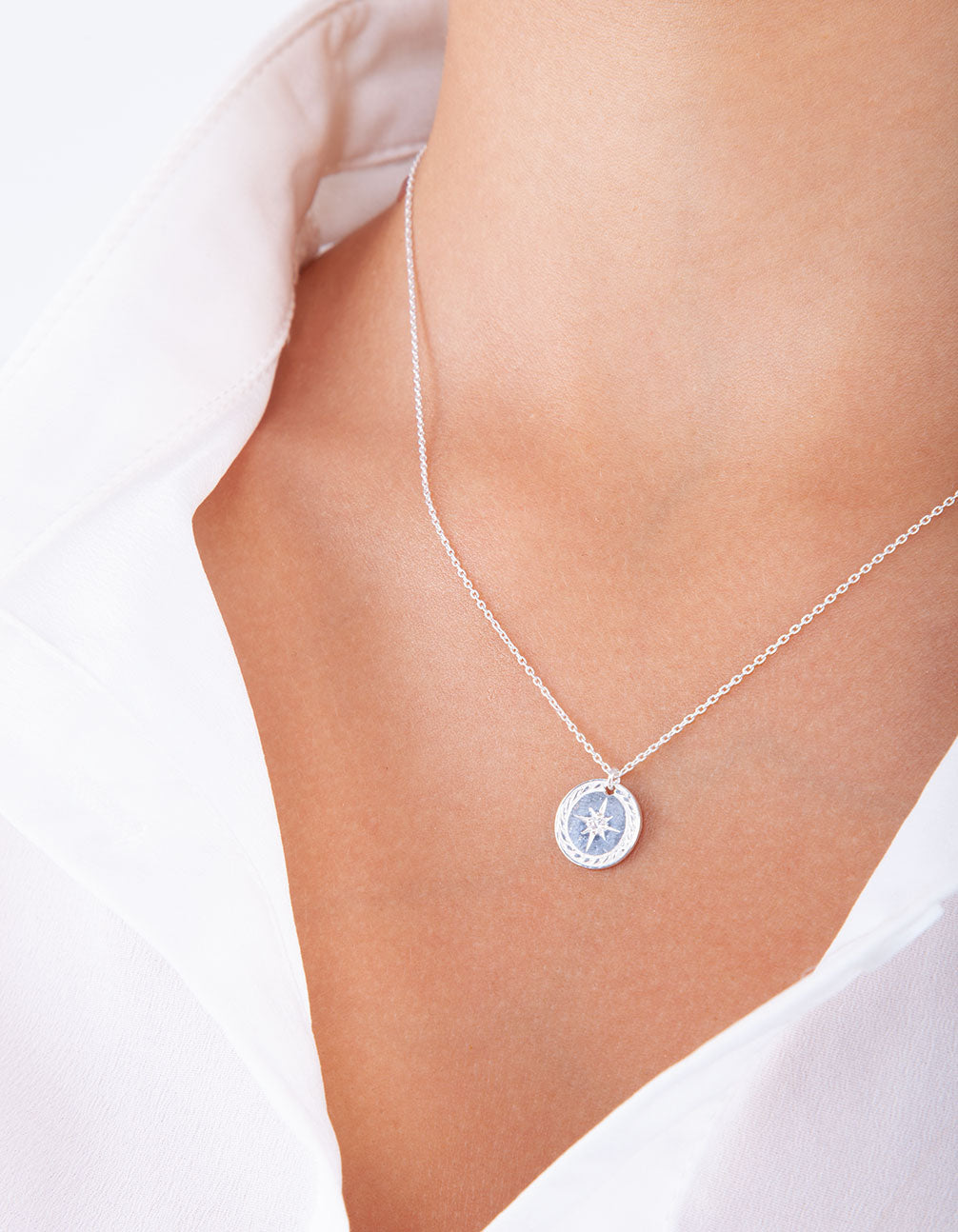 Sterling Silver Diamante Compass Necklace