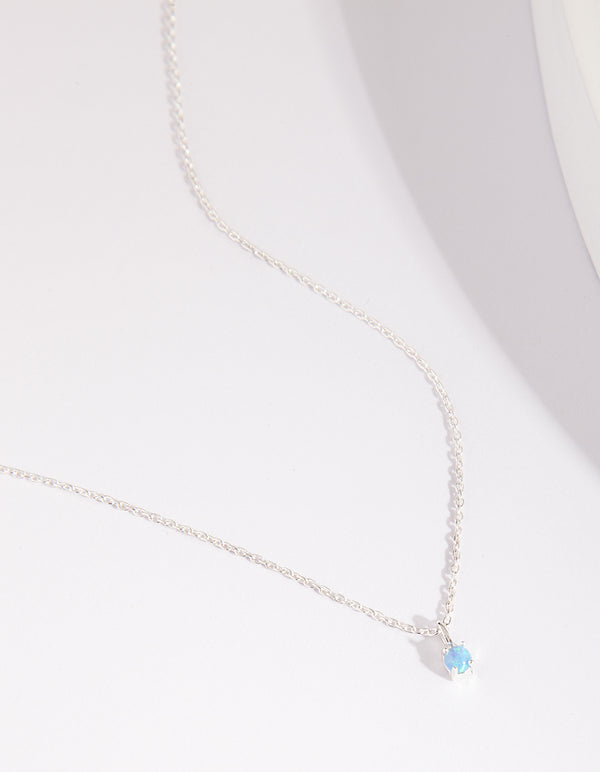 Sterling Silver Synthetic Opal Tiny Necklace
