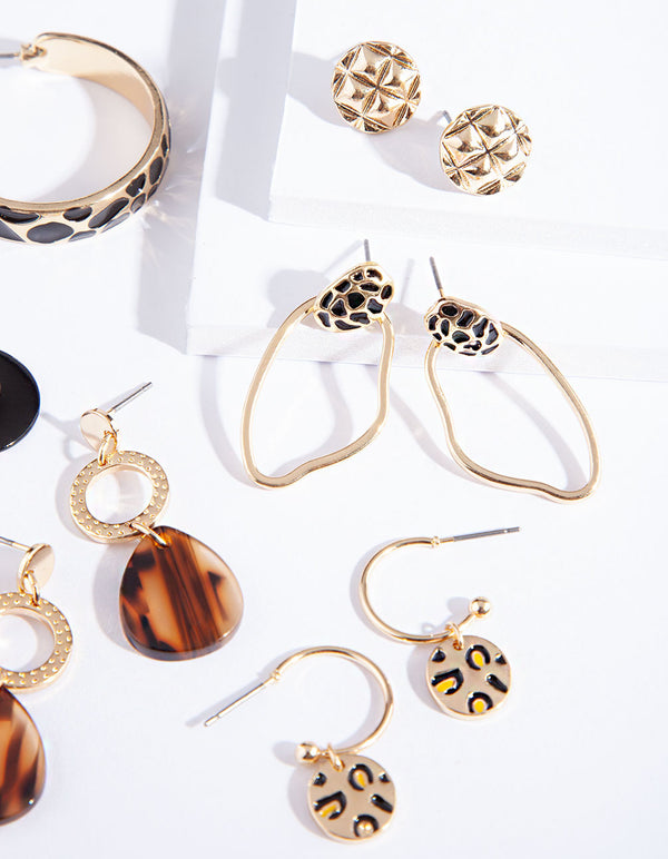 Gold Giraffe Animal Earring 6-Pack