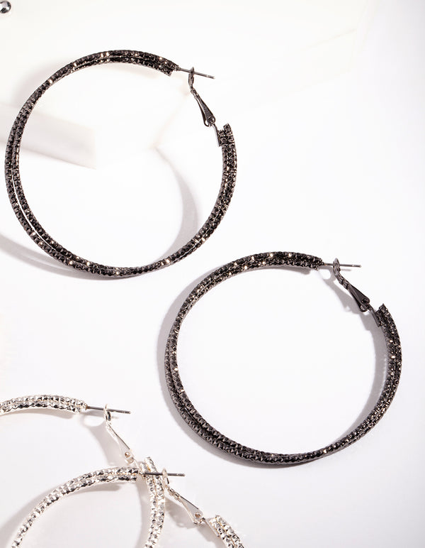 Mixed Metal Texture Cut Hoop Earring 6-Pack