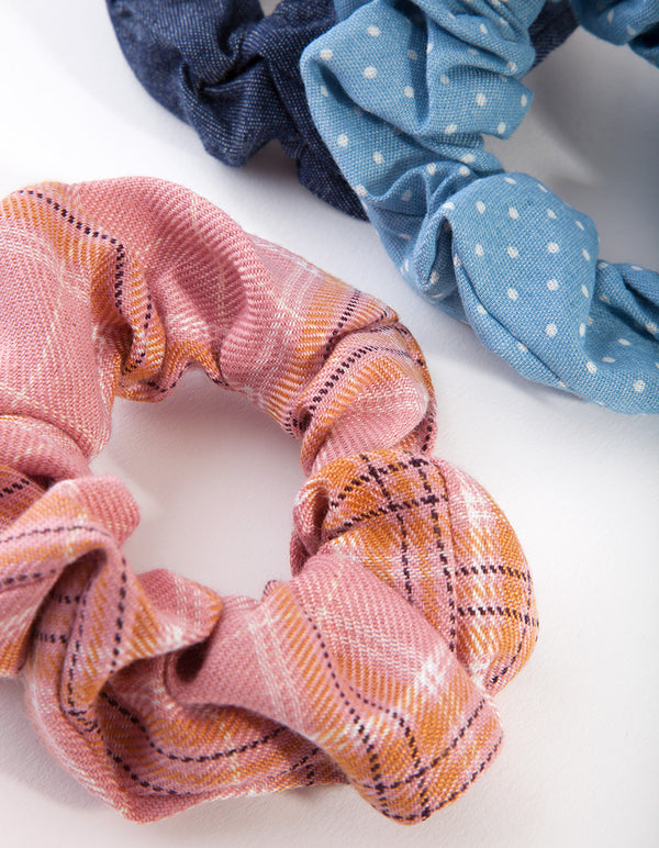 Denim, Spot & Check Scrunchie Pack