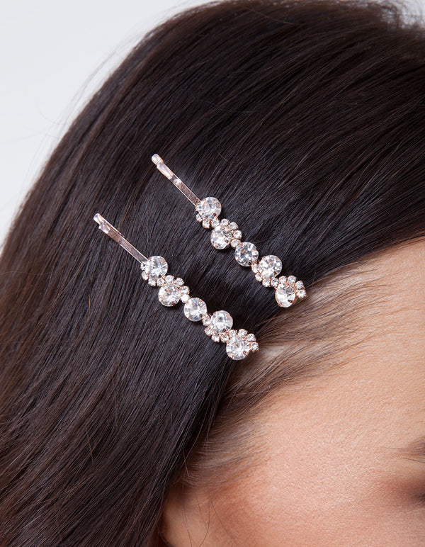 Rose Gold Crystal Hair Pin Pack