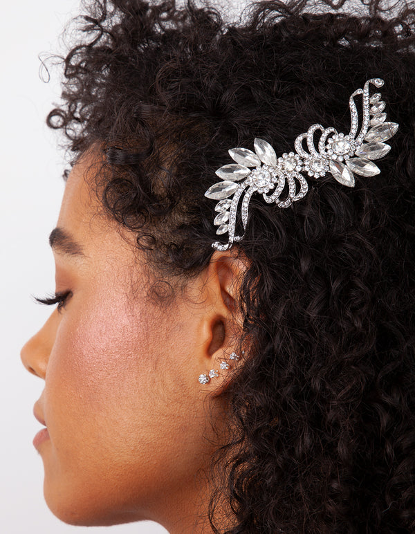 Art Deco Crystal Silver Comb