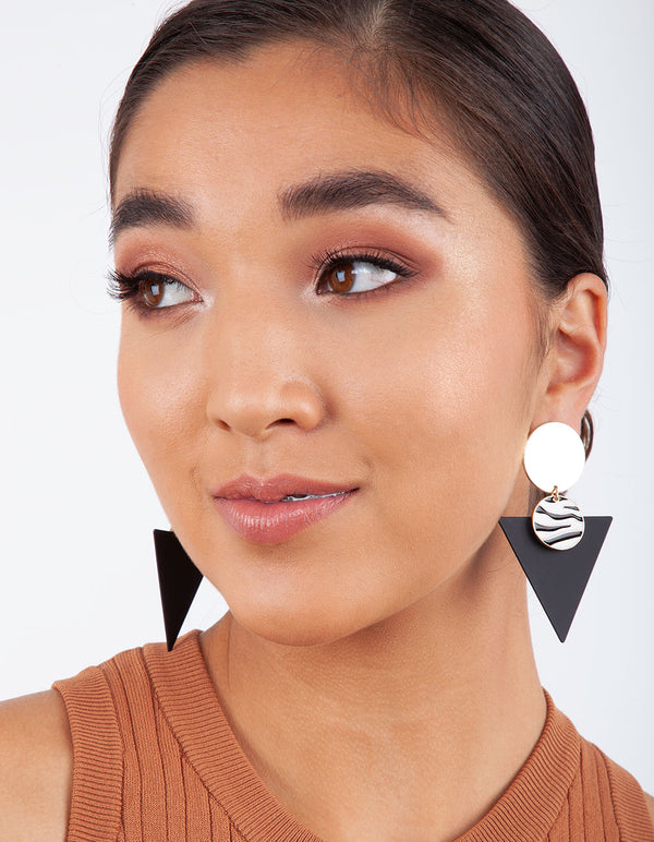 Black Zebra Triangle Earrings