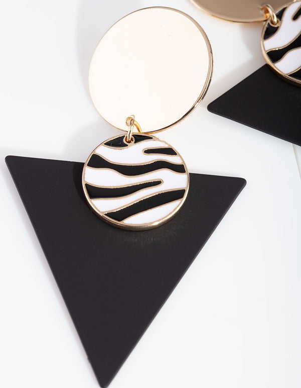 Black Zebra Triangle Earrings