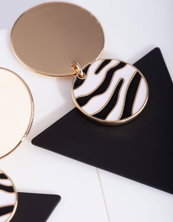 Black Zebra Triangle Earrings