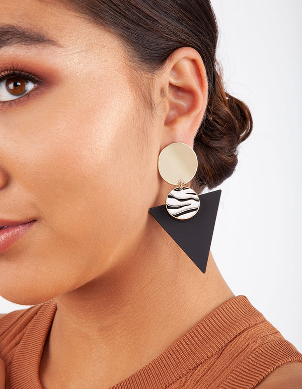 Black Zebra Triangle Earrings
