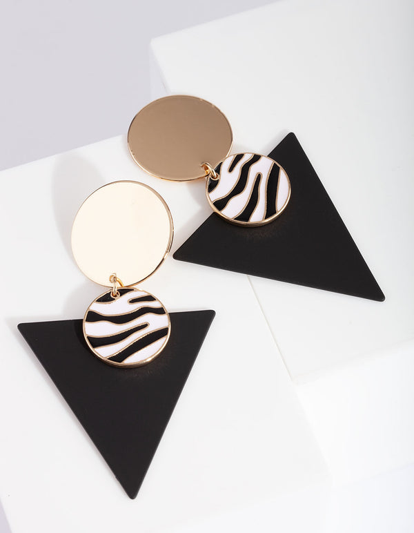 Black Zebra Triangle Earrings