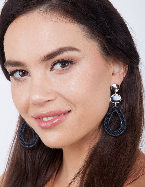 Black Raffia Teardrop Earrings
