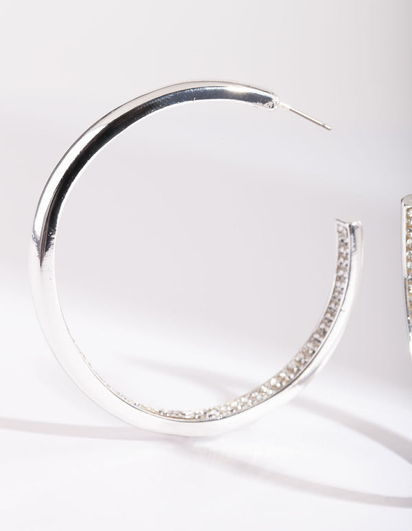 Silver Internal Diamante Hoop Earrings