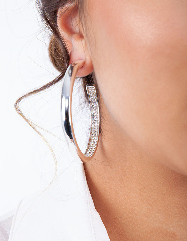 Silver Internal Diamante Hoop Earrings