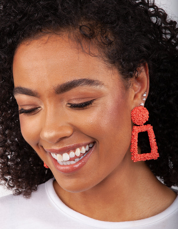 Coral Textured Geometric Drop Earrings