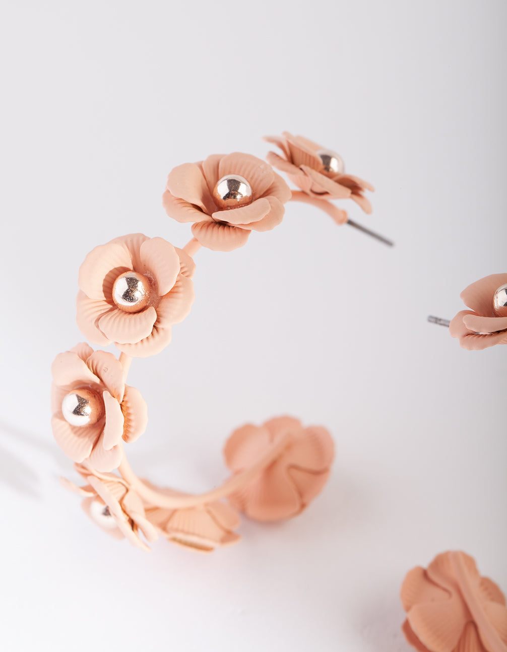 Pink Rose Gold Floral Hoop Earrings