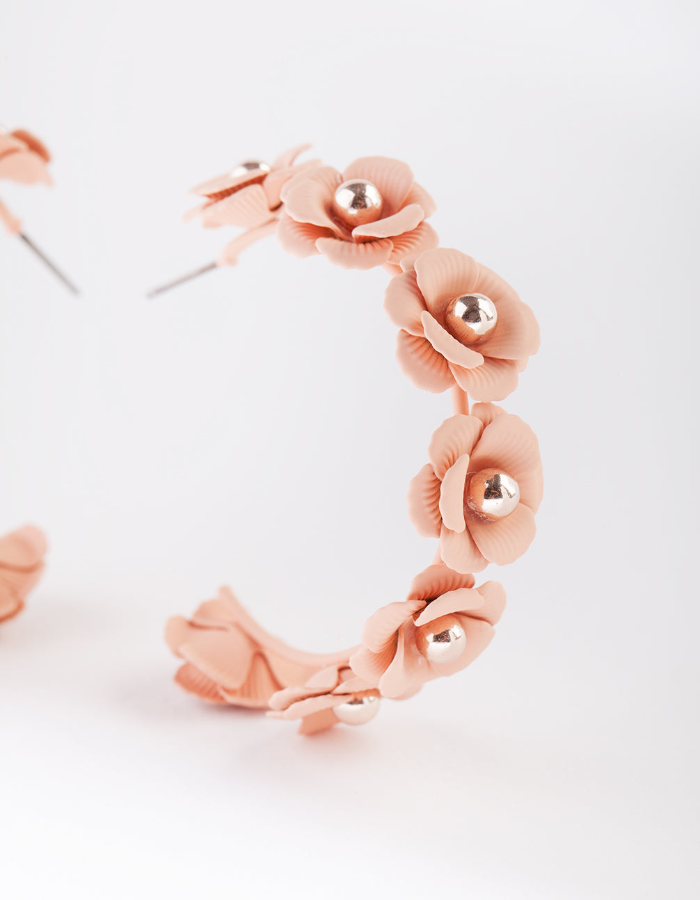 Pink Rose Gold Floral Hoop Earrings