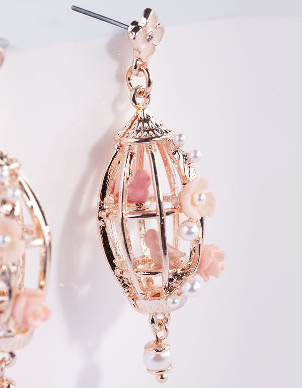 Rose Gold Bird Cage Drop Earrings