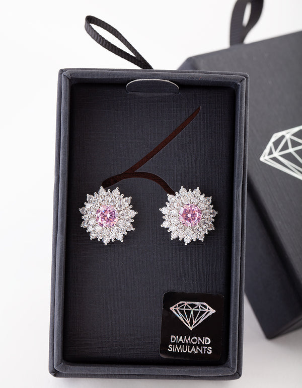 Diamond Simulant Flower Cluster Stud Earrings