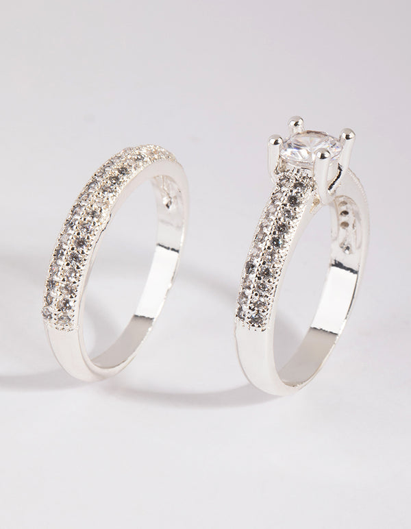 Silver Diamond Simulant Classic Ring Stack