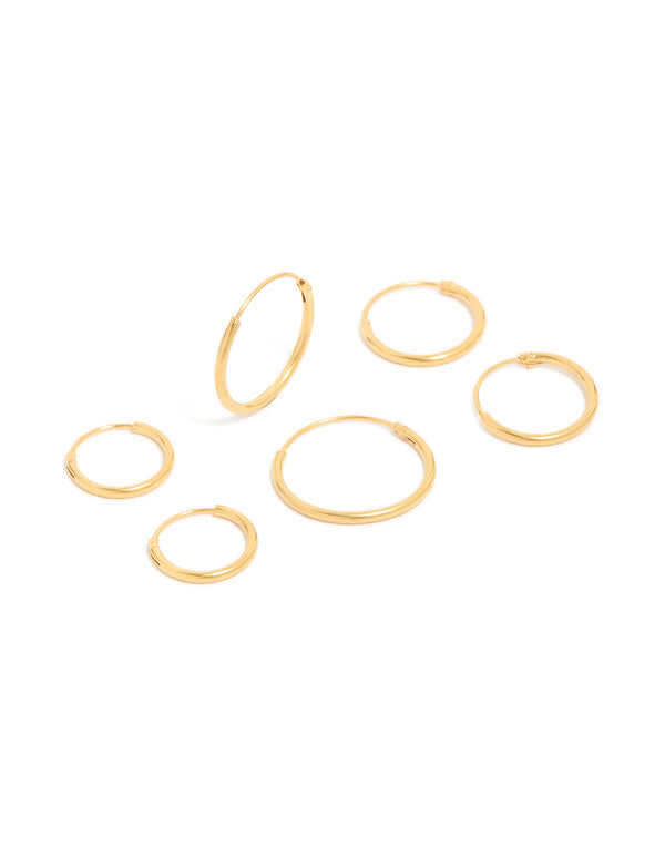 Gold Plated Sterling Silver Classic Hoop Earring Pack