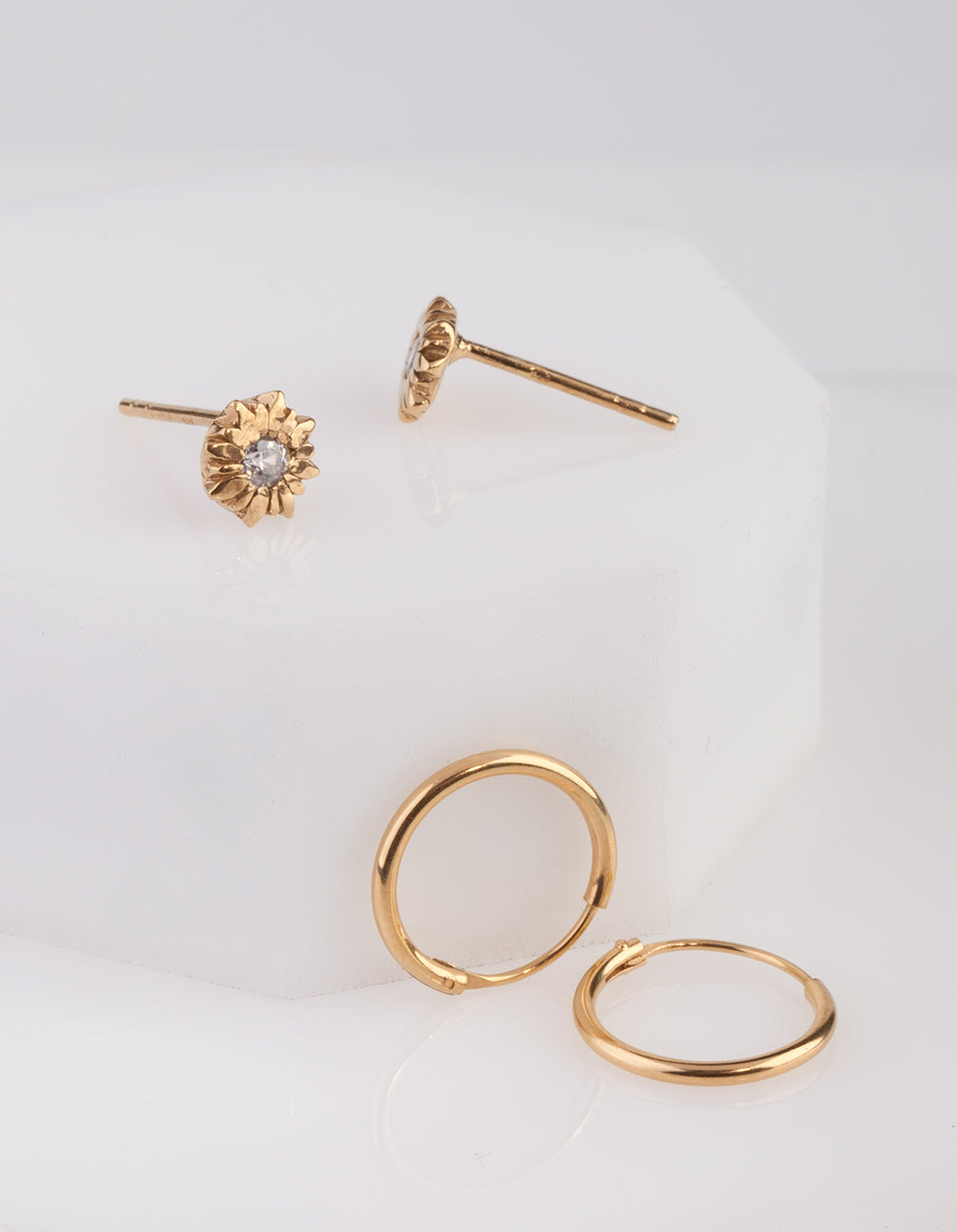 Gold Plated Sterling Silver Star Floral Earring Pack