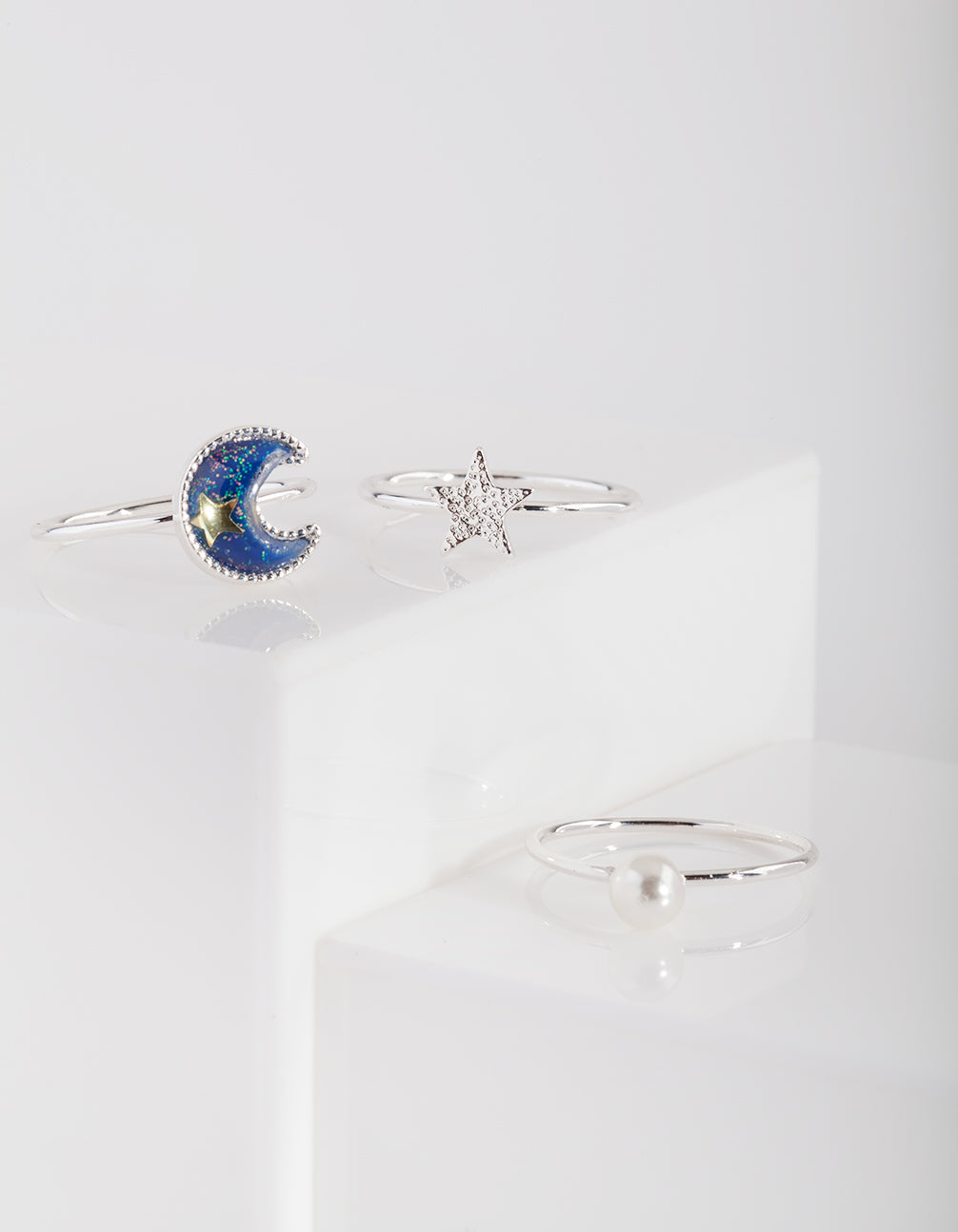 Silver Moon Star Ring Stack