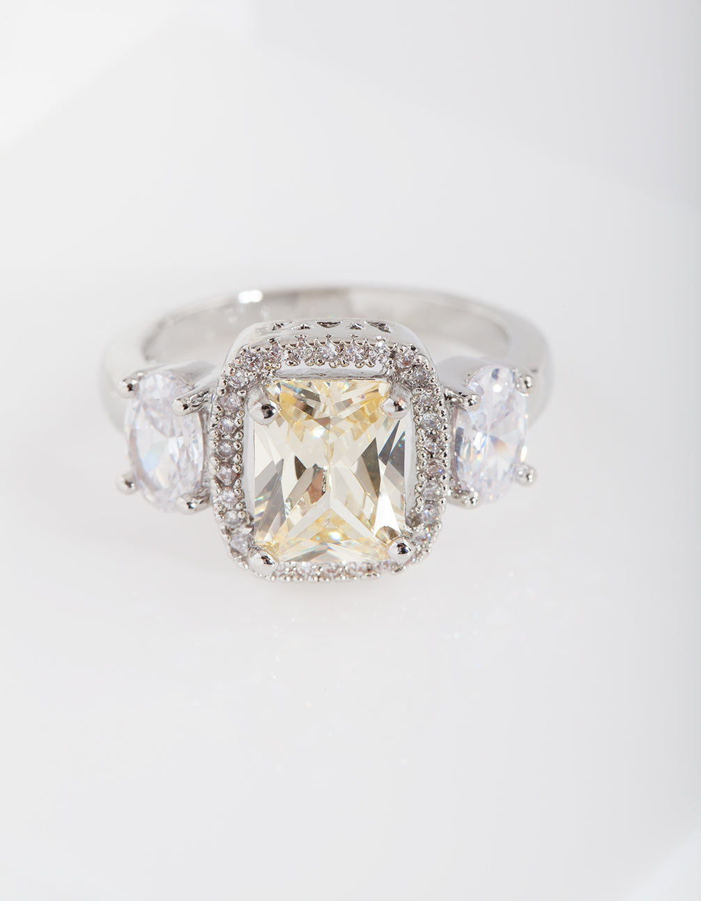 Yellow Silver Cubic Zirconia Engagement Ring