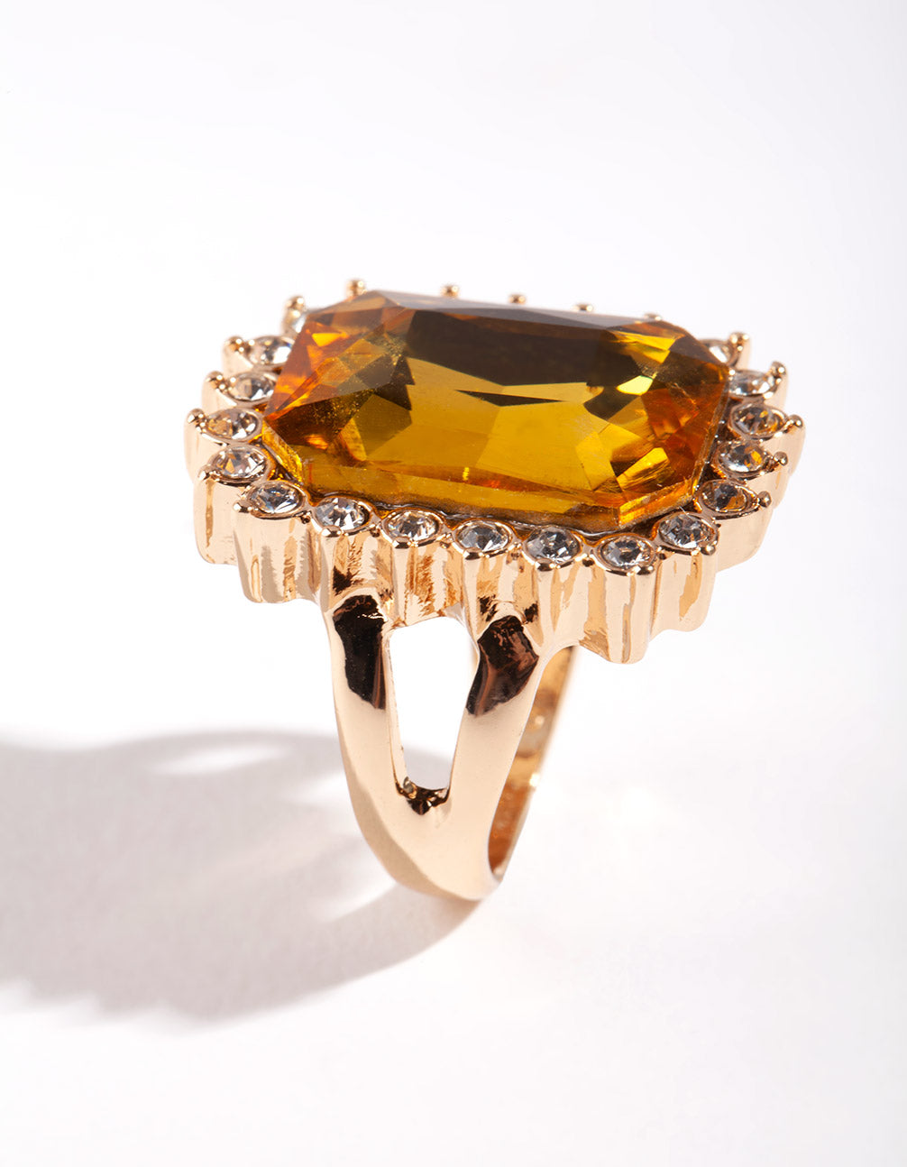 Gold Citrine Faceted Stone Ring
