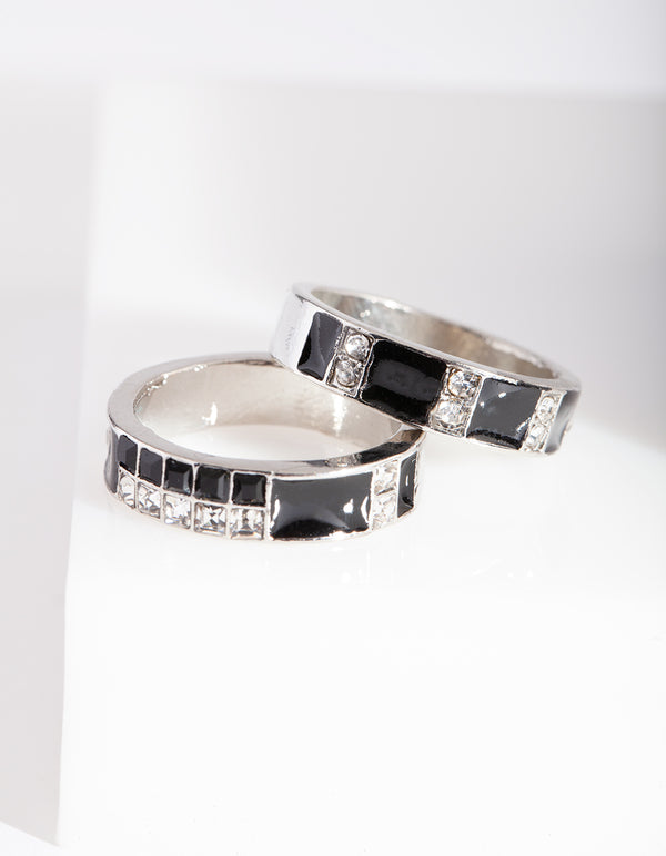 Black Diamante Enamel Ring Stack