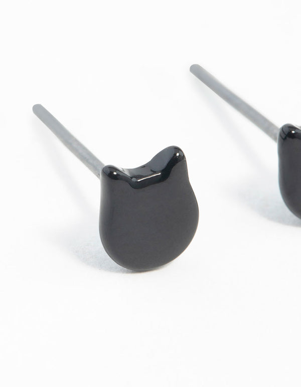 Black Micro Cat Stud Earrings