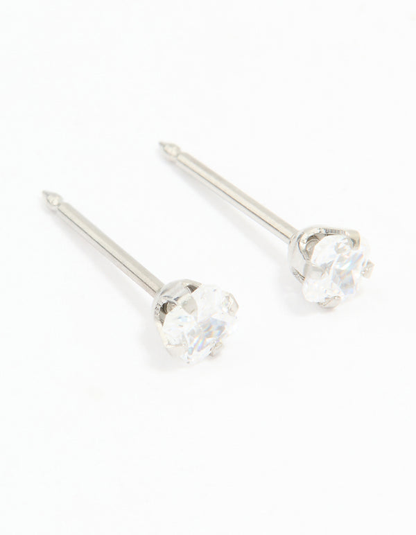 Surgical Stainless Steel 3X3MM Cubic Zirconia Princess Cut Piercing Stud
