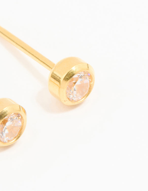 24KT Gold Plated Surgical Stainless Steel 3MM Cubic Zirconia Bezel Piercing Stud