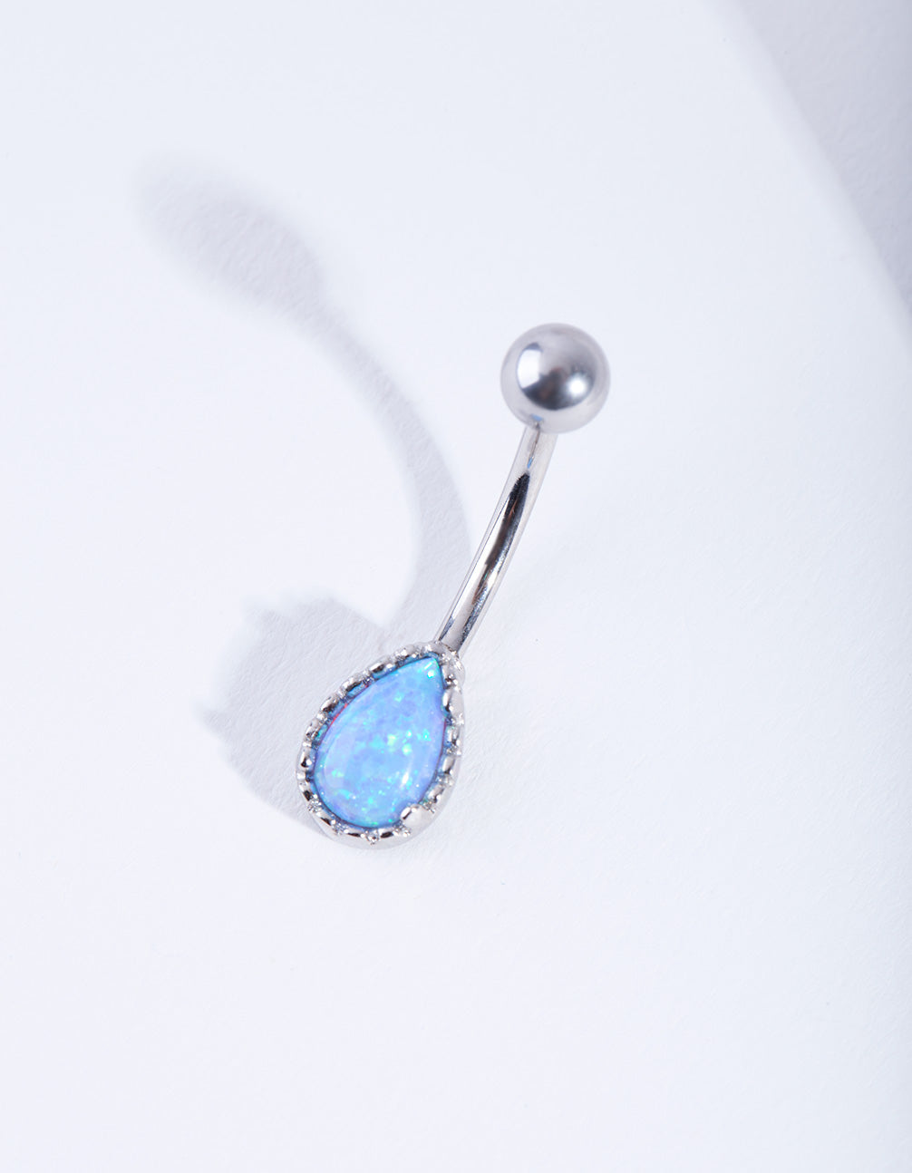 Surgical Steel Dainty Synthetic Opal Belly Bar