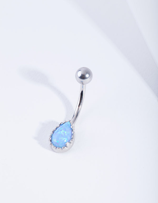 Surgical Steel Dainty Synthetic Opal Belly Bar
