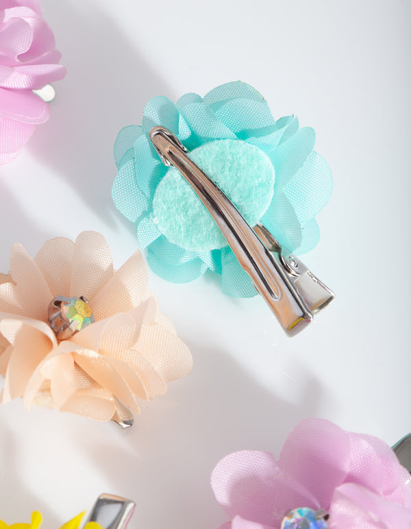 Kids Rainbow Fabric Flower Hair Clip Pack