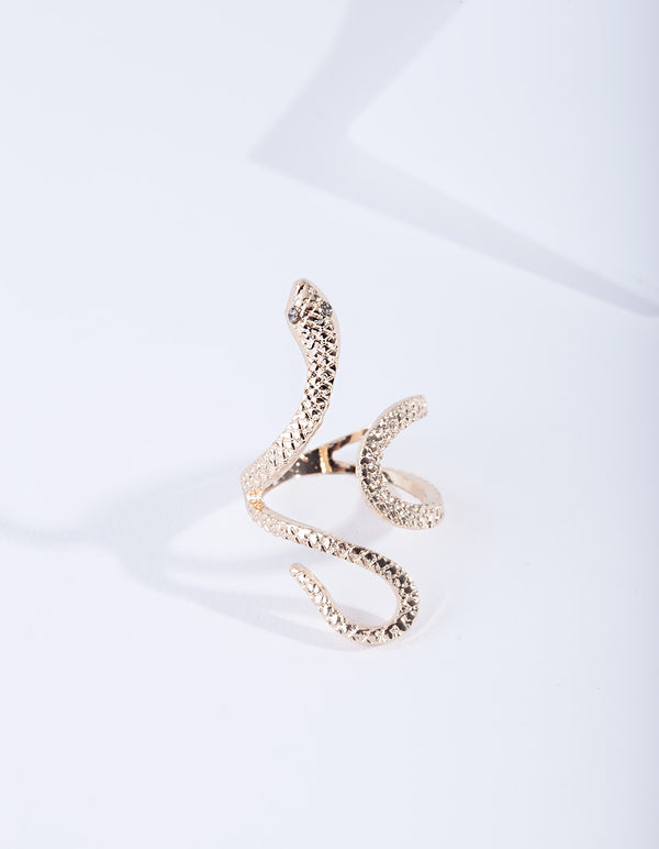 Gold Etched Snake Ring