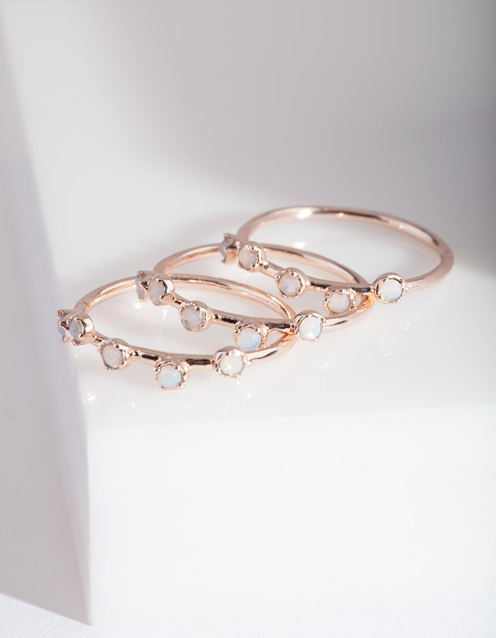 Rose Gold Synthetic Opal Pattern Ring Stack