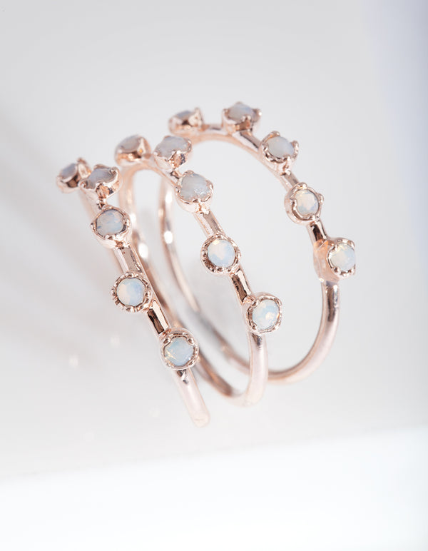 Rose Gold Synthetic Opal Pattern Ring Stack