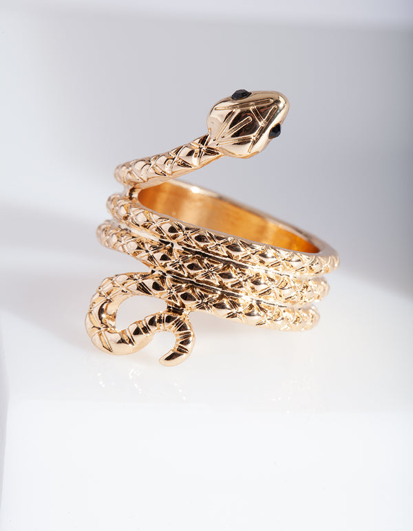 Gold Etched Snake Ring