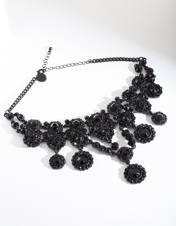Black Multi Floral Gem Necklace