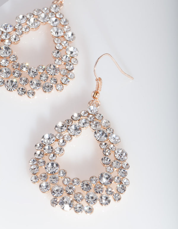 Rose Gold Diamante Teardrop Earrings