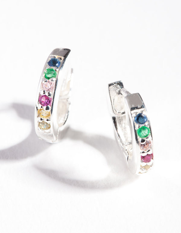 Sterling Silver Rainbow Huggie Earrings