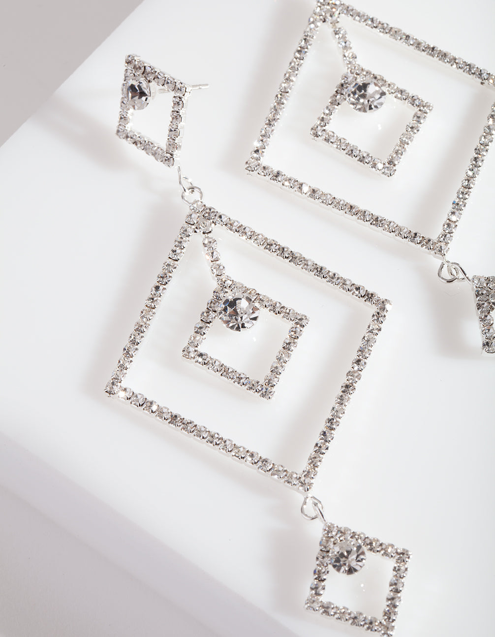 Silver Diamante Geometric Drop Earrings