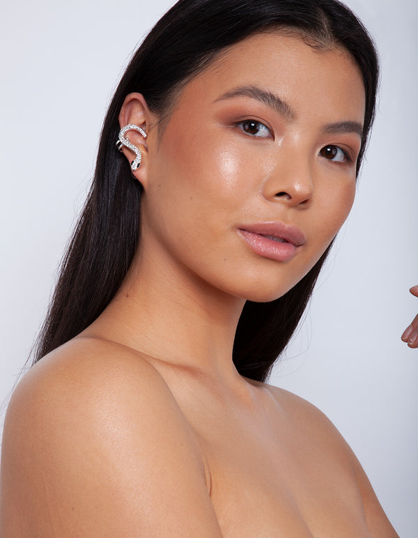 Silver Diamante Snake Cuff Earrings